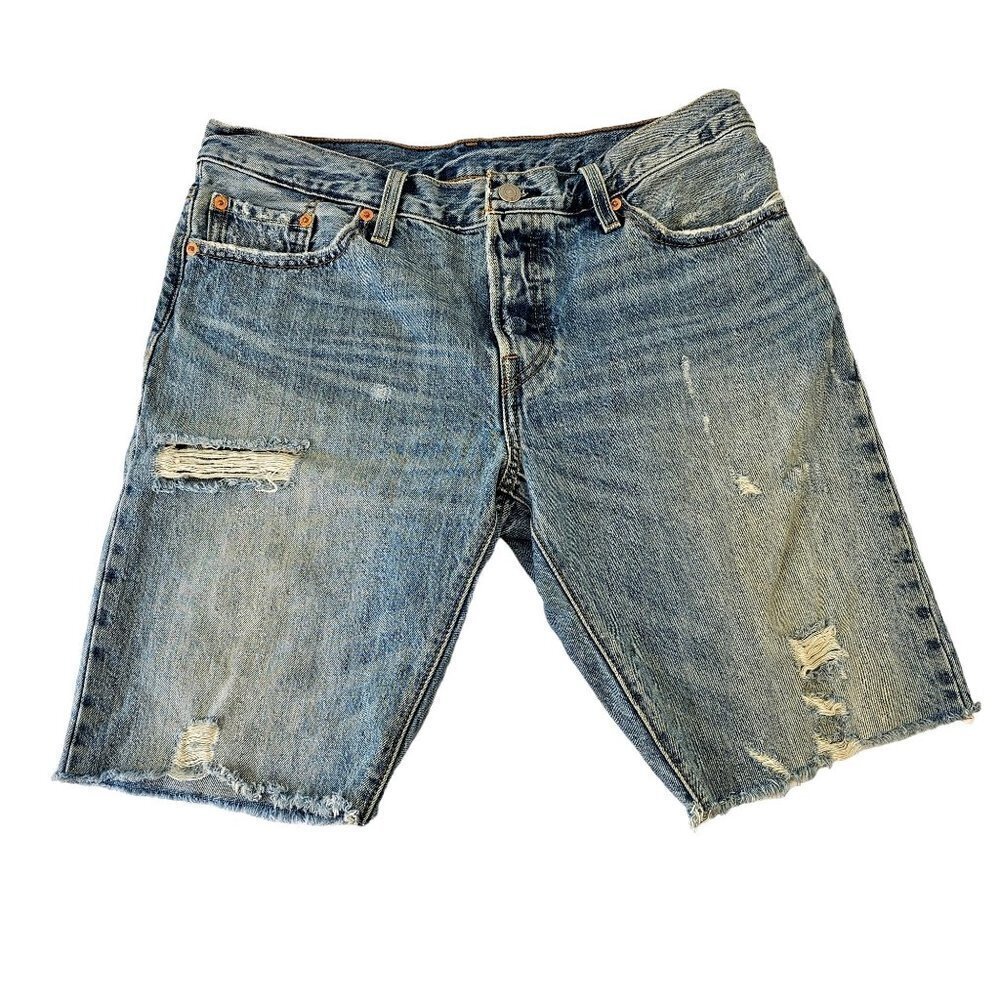 Levis 501 Ct Button Fly Cutoff Jean Raw Hem Distressed Leather Patch Women 29x10